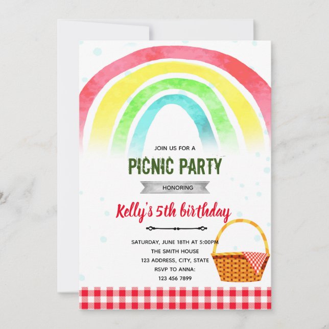 Rainbow picnic party Invitation (Front)