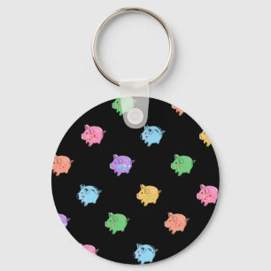 Rainbow Pig Pattern on black Key Ring
