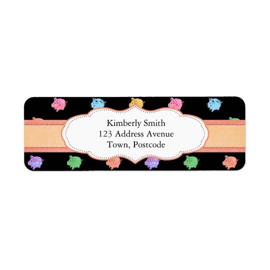 Rainbow Pig Pattern on black Return Address Label