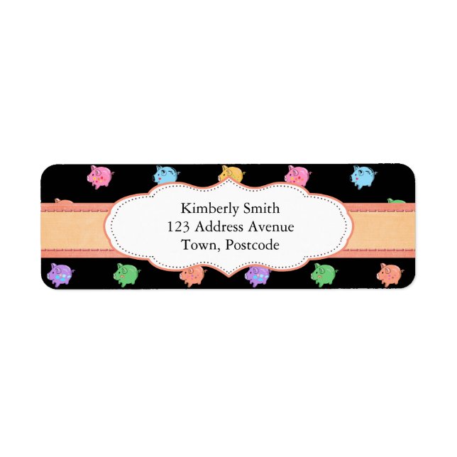 Rainbow Pig Pattern on black Return Address Label (Front)