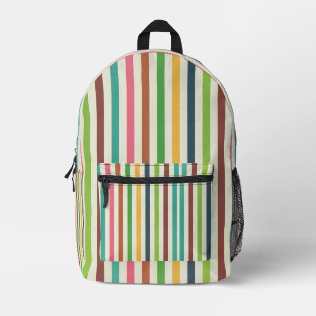 rainbow pin stripe retro trendy colourful printed backpack (Front)