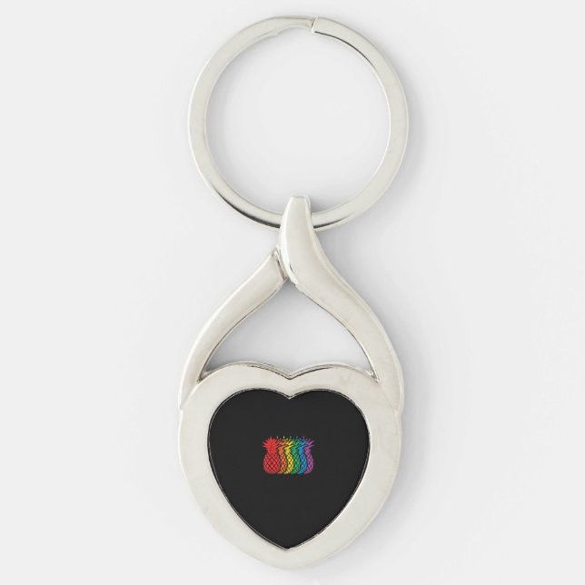 Rainbow Pineapples Aloha Hawaiian Gay Pride Month  Key Ring (Front)