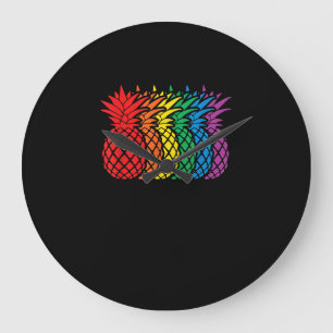 Rainbow Pineapples Aloha Hawaiian Gay Pride Month Large Clock