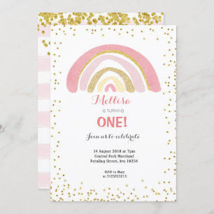 Rainbow Pink 1st Birthday Invitation Girl