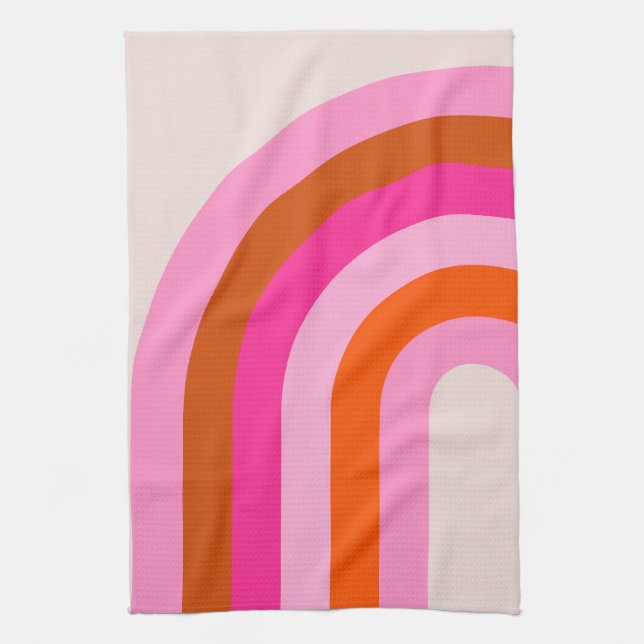 Rainbow Pink and Orange Boho Arch Tea Towel (Vertical)
