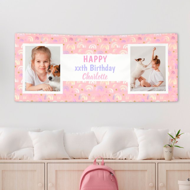 Rainbow Pink Any Age Girl Photo Birthday Party Banner (Rainbow Pink Any Age Girl Photo Birthday Party Banner
)