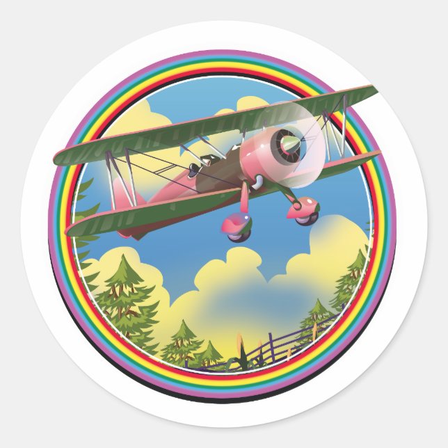 Rainbow Pink Bi plane logo Classic Round Sticker (Front)
