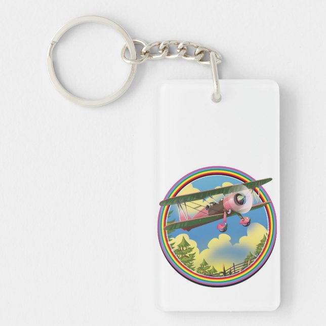 Rainbow Pink Bi plane logo Key Ring (Front)