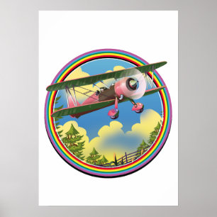 Rainbow Pink Bi plane logo Poster
