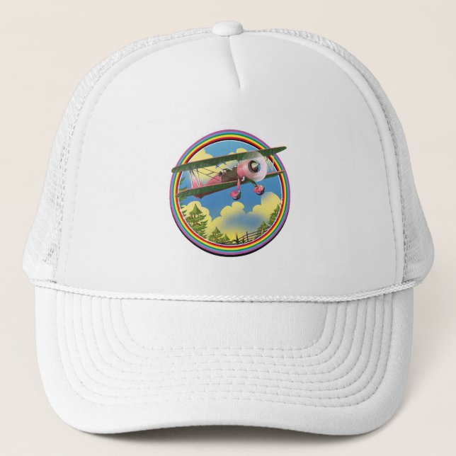 Rainbow Pink Bi plane logo Trucker Hat (Front)
