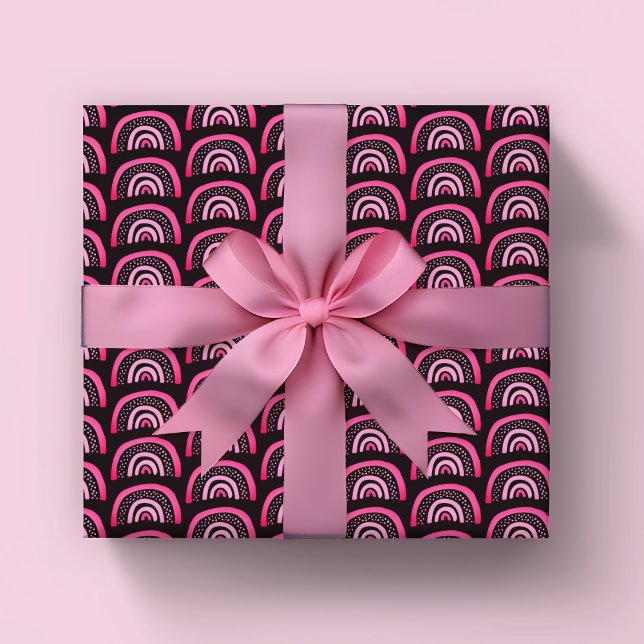 Rainbow pink black girls birthday wrapping paper (Pink & black rainbow wrapping paper rolls. Perfect for baby shower or girls birthday parties.)