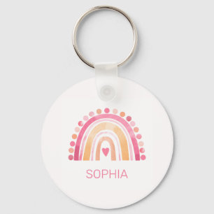 Rainbow, pink boho watercolor key ring