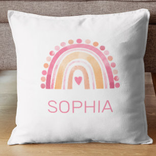 Rainbow, pink boho watercolor Throw Pillow