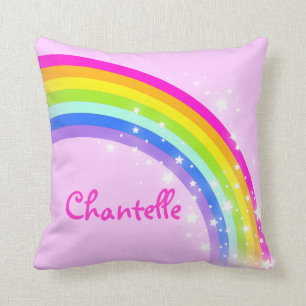 rainbow pink - girls "your name" cushion pillow