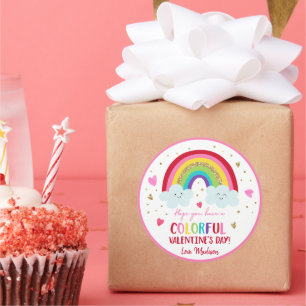 Rainbow Pink Gold Hearts Valentine's Day Classic Round Sticker