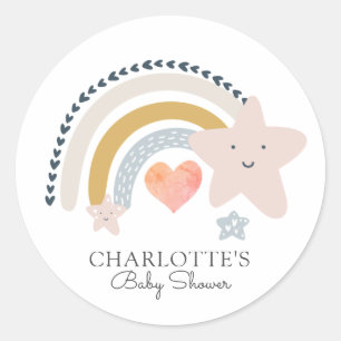 Rainbow Pink Heart Girl Baby Shower   Classic Round Sticker