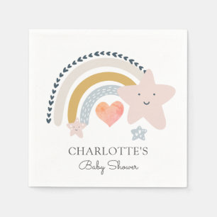 Rainbow Pink Heart Girl Baby Shower  Napkin