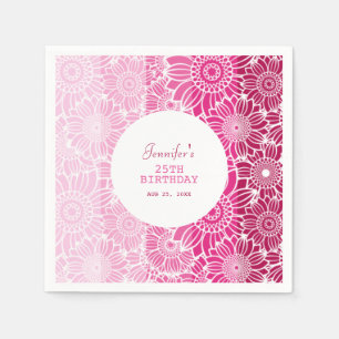 Rainbow Pink Stripes Floral Birthday Napkin