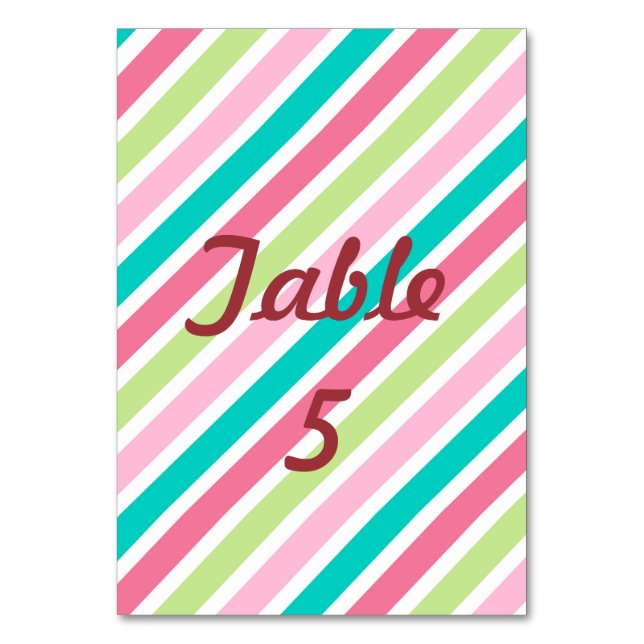 Rainbow Pink Stripes Table Number (Front)