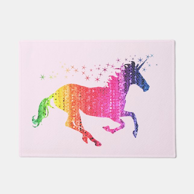 Rainbow Pink Unicorn Doormat (Front)
