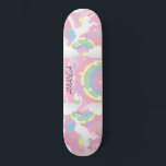 Rainbow Pink Unicorn Skateboard<br><div class="desc">Unicorn Skateboard ready for you to personalise. ✔NOTE: ONLY CHANGE THE TEMPLATE AREAS NEEDED! 😀 If needed, you can remove the text and start fresh adding whatever text and font you like. 📌If you need further customisation, please click the "Click to Customise further" or "Customise or Edit Design" button and...</div>