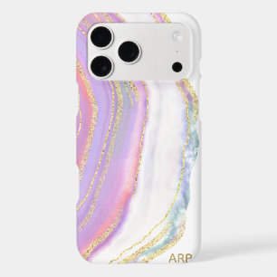 *~* Rainbow Pink White Agate Gold Glitter Pastel