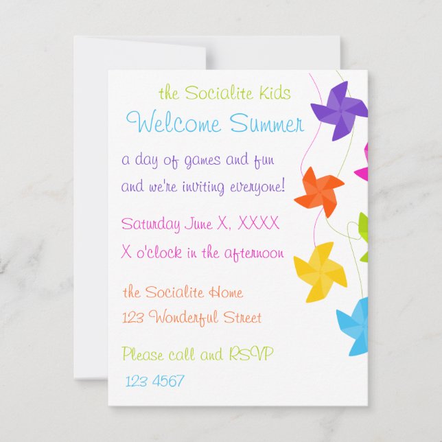 Rainbow Pinwheels Just Hanging Out! Invitation (Front)