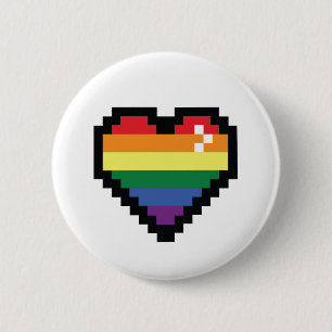 Rainbow Pixel Heart 6 Cm Round Badge