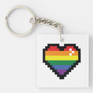 Rainbow Pixel Heart Key Ring
