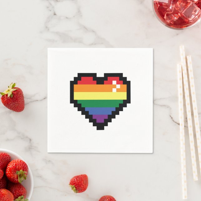Rainbow Pixel Heart Napkin (Insitu)