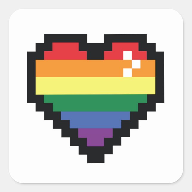 Rainbow Pixel Heart Square Sticker (Front)