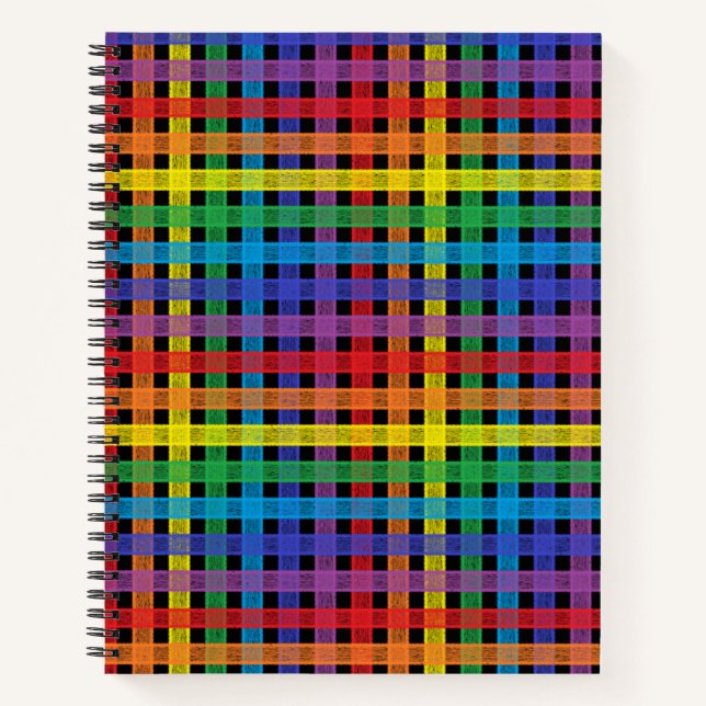 Rainbow Plaid Black Notebook (Front)