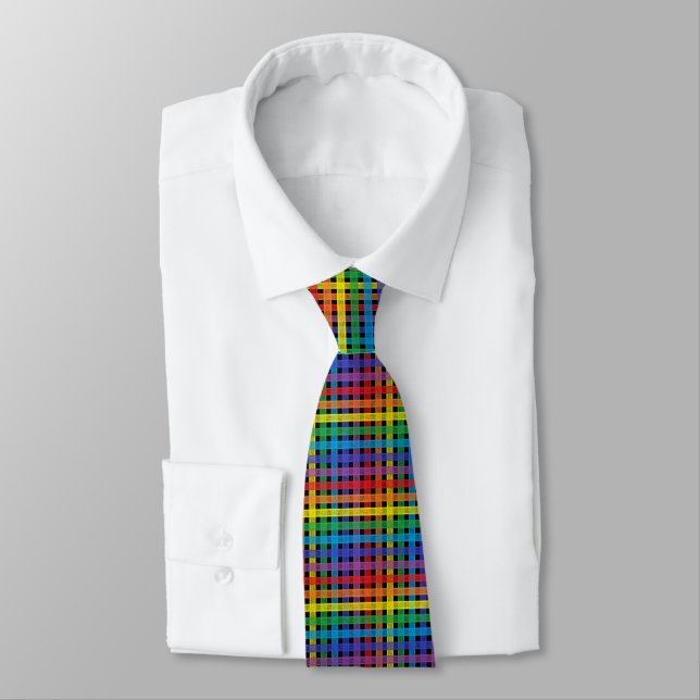 Rainbow Plaid Black Tie (Tied)