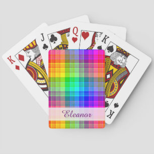 Rainbow Plaid Colourful Add Your Name Playing Cards