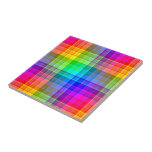Rainbow Plaid Custom Ceramic Tile<br><div class="desc">This rainbow plaid pattern is bright and colourful,  with a light texture effect. It's a vivid,  vibrant chequered pattern that looks pretty as is or as a background for your text and photos.</div>