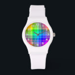 Rainbow Plaid Custom Watch<br><div class="desc">This rainbow plaid pattern is bright and colourful, with a light texture effect. It's a vivid, vibrant chequered pattern that looks pretty as is or as a background for your text or photo. The watch numbers are white with a black outline.</div>