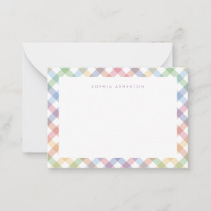 Rainbow plaid cute pastel personalised kid's card