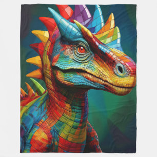 Rainbow Plaid Dinosaur  Fleece Blanket