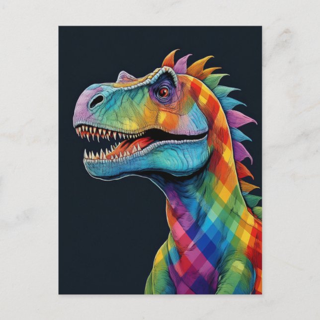 Rainbow Plaid Dinosaur  Postcard (Front)