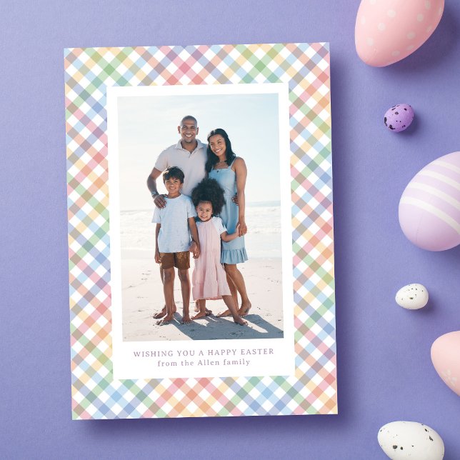 Rainbow plaid frame colourful pastel Easter Holiday Card (Creator Uploaded)