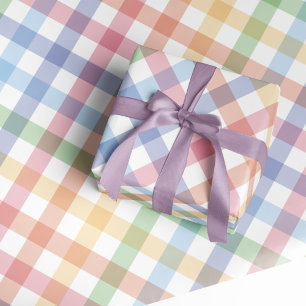 Rainbow plaid gingham cute colourful pastel wrapping paper