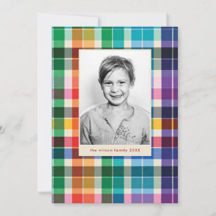 Rainbow Plaid Gingham Fun Bright Christmas Holiday Card