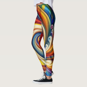 Rainbow Plaid Modern Abstract Swirling  Leggings