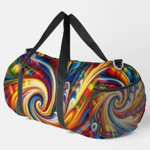 Rainbow Plaid Modern Art Abstract Swirl Duffle Bag