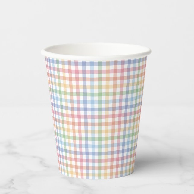 Rainbow plaid pastel gingham cute Easter Paper Cups (Front)