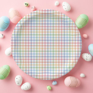 Rainbow plaid pastel gingham cute Easter Paper Plate