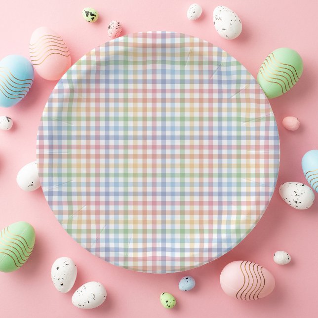Rainbow plaid pastel gingham cute Easter  Paper Plate (Creator Uploaded)