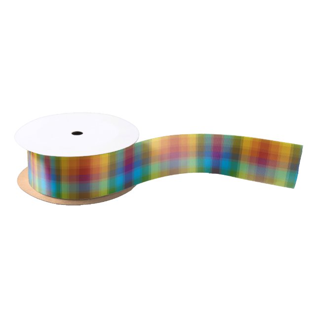 Rainbow Plaid Satin Ribbon (Spool)