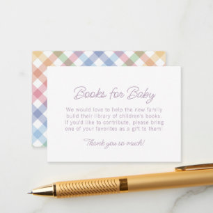 Rainbow plaid simple cute books for baby shower enclosure card