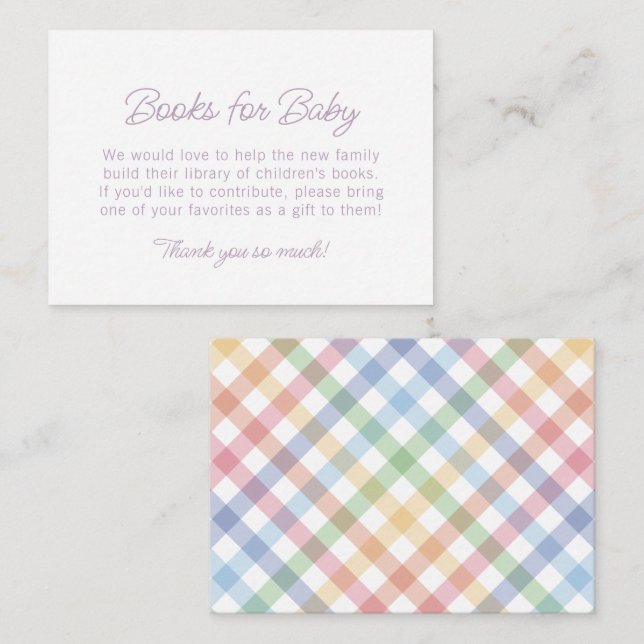 Rainbow plaid simple cute books for baby shower enclosure card (Front/Back)